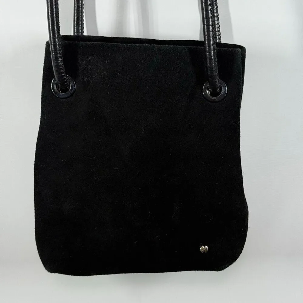 HALSTON HERITAGE Woman Alism Suede Bucket Bag Black purse 9x8x3” 11” handle